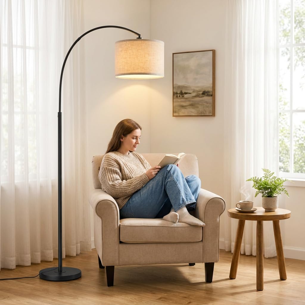 Arc Floor Lamps with Remote Control and Stepless Dimmable Color Temperature and Brightness Standing Lamp with