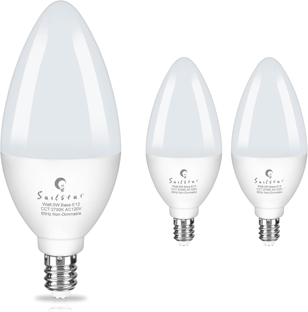 E12 LED Bulb 60W Equivalent, 500 Lumens, Ceiling Fan Light Bulbs Soft White 2700K, Type B Light Bulb 5W, CRI 85, B11
