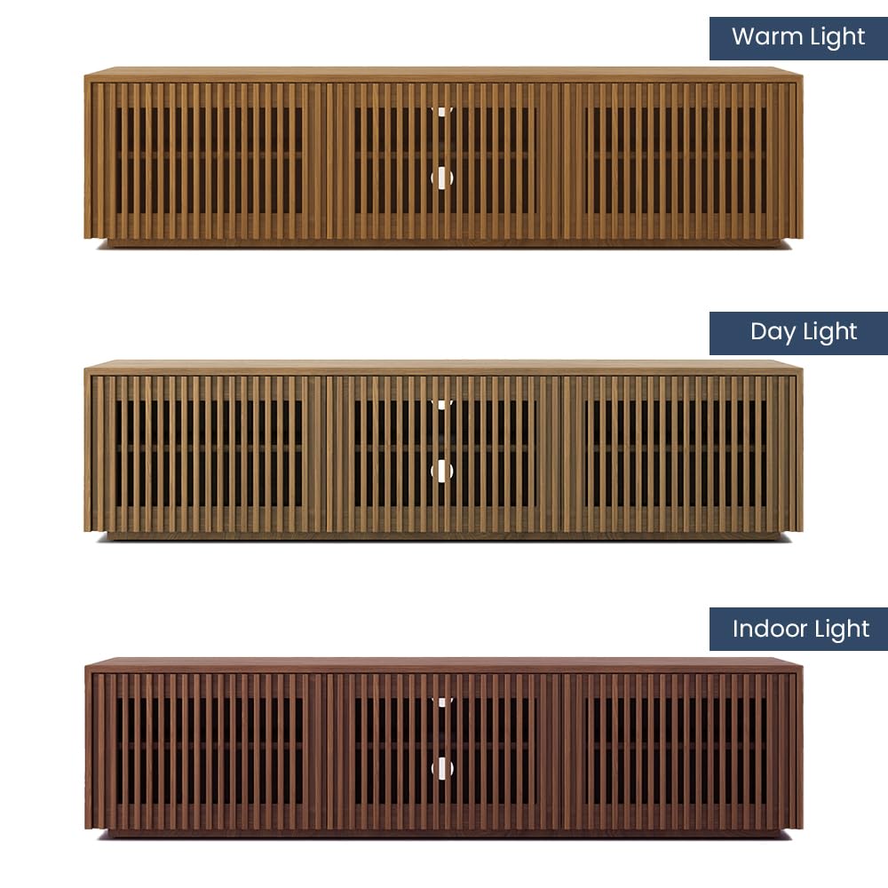 Full Assembled Mid Century Modern TV Stand, Wood Slatted Media Console for 65 inch TV, Entertainment Center with