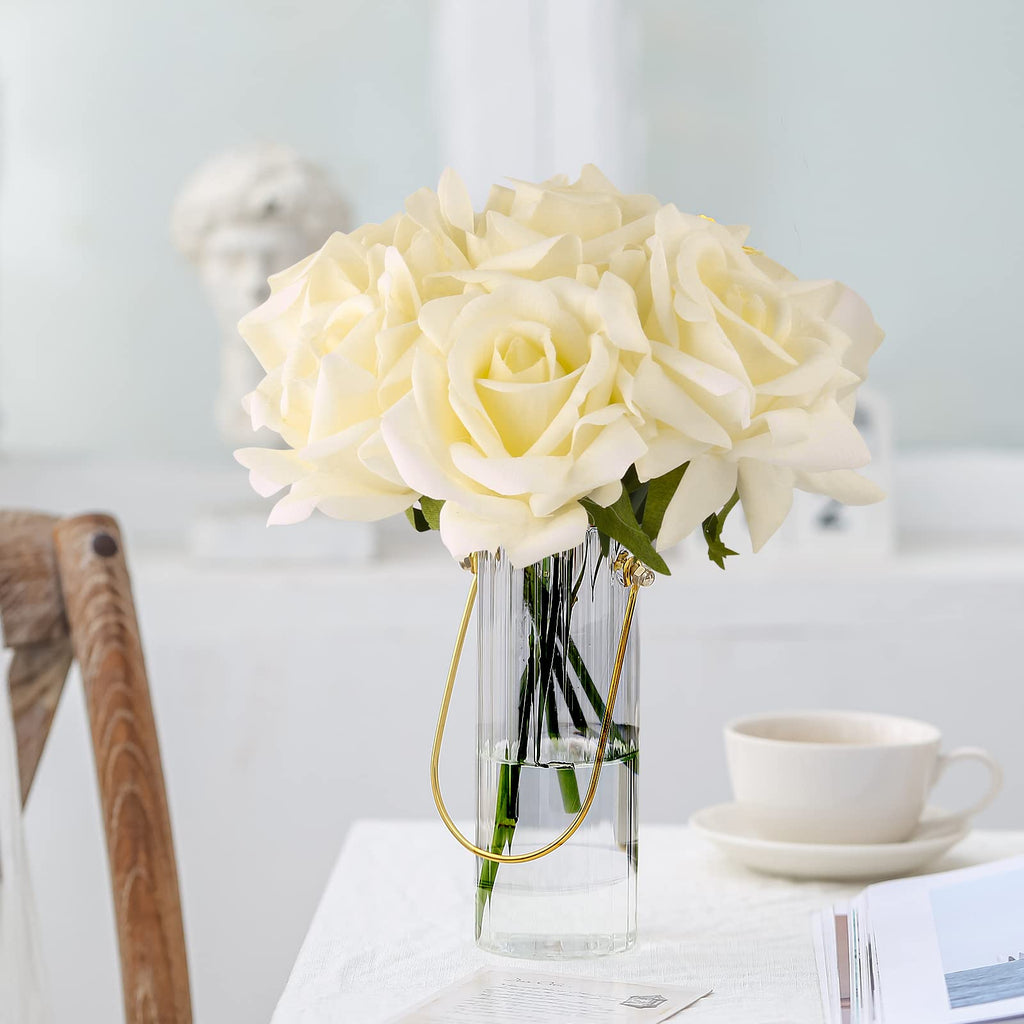 7PCS Fake Artificial Rose Silk Real Touch White 30CM
