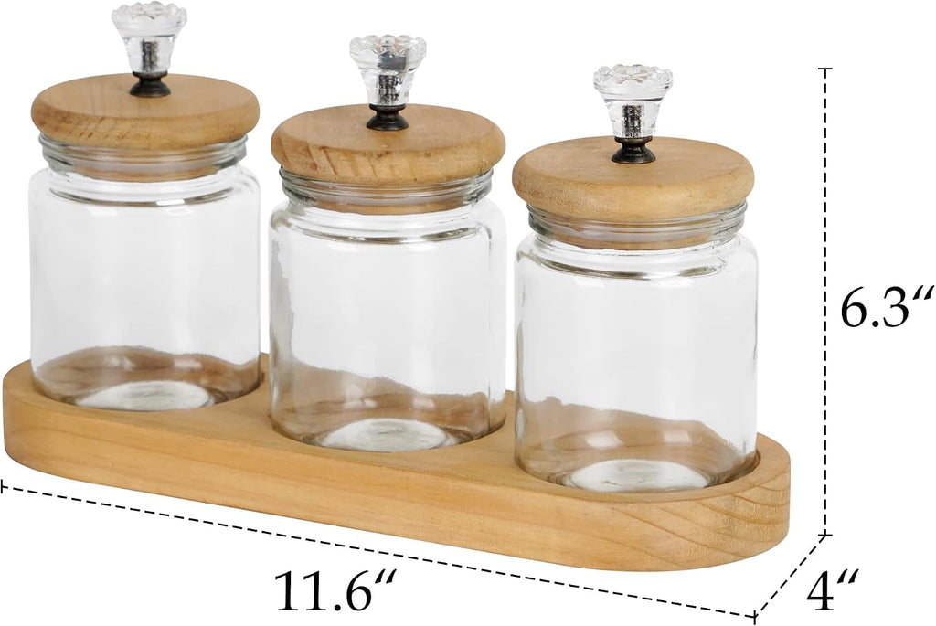 Farmhouse Glass Canister Set with Airtight Wood Lids, 3 Piece
