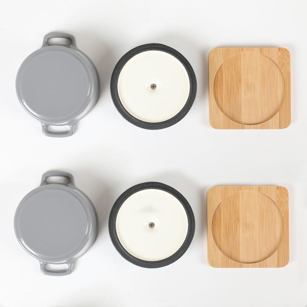 Enameled Cast Iron Mini Dutch Oven Cocotte Saucepan with Lid 270ml/9.13oz/1.08cups Gray Set of 2
