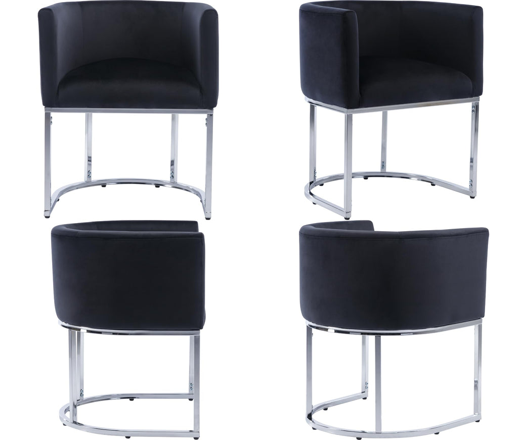 Velvet Dining Chairs Set of 3 Modern Barrel Arm Chairs with Chrome Metal Frame, Upholstered Kitchen Chairs 18.5" Wide