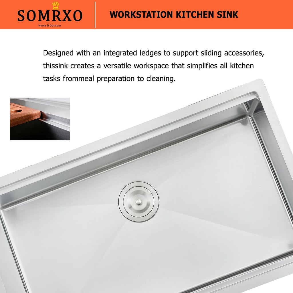 32 Inch Undermount Kitchen Sink Stainless Steel Single Bowl | 16 Gauge 304 Stainless Steel, Brushed Nickel, 10 Inch