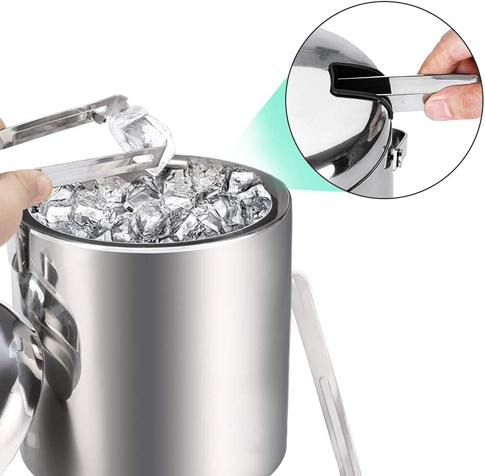 Mini Ice Bucket 1.2 Liter, Premium Compact Double-Wall Stainless Steel with Lid & Ice Tong