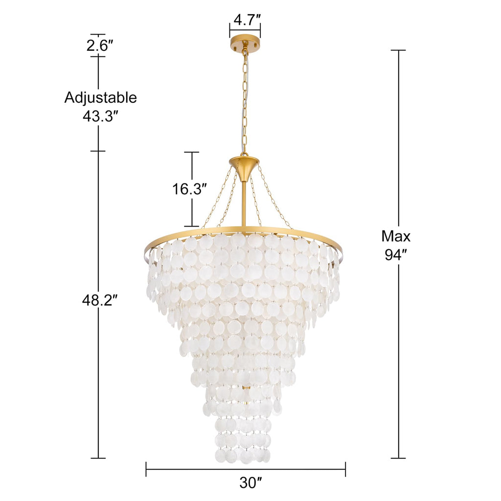 Coastal Capiz Shell Chandelier 30"D Beach Dining Room Light Fixture