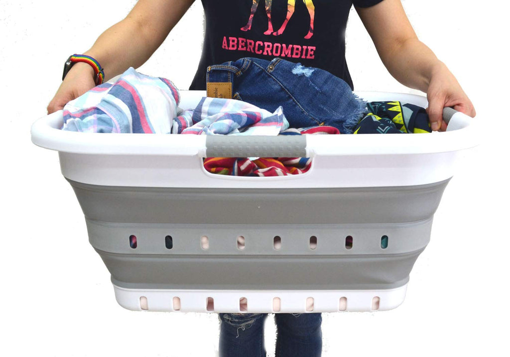 41L (10.8 gallon) Collapsible 3 Handled Plastic Laundry Basket - Foldable Pop Up Storage Container/Organizer