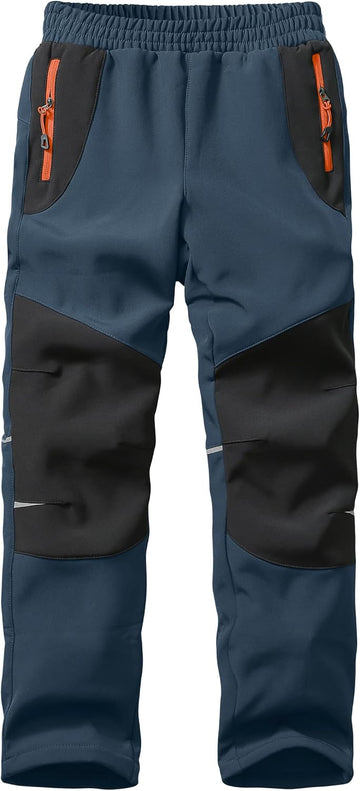 Kids Snow Pants for Boys Girls Fleece Lined Water‐Resistant Softshell Winter Outdoor Hiking Pants w/Zipper Pockets