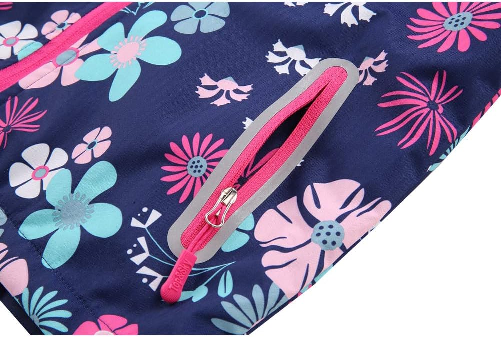 Girls Outdoor Floral Fleece Lined Light Windproof Jacket with Hood