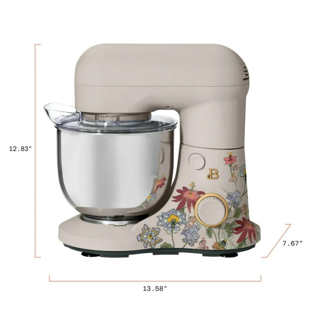 3.5 Quart Electric Stand Mixer with Flat Beater, Dough Hook, Balloon Whisk and Splash Guard (Porcini Flower)