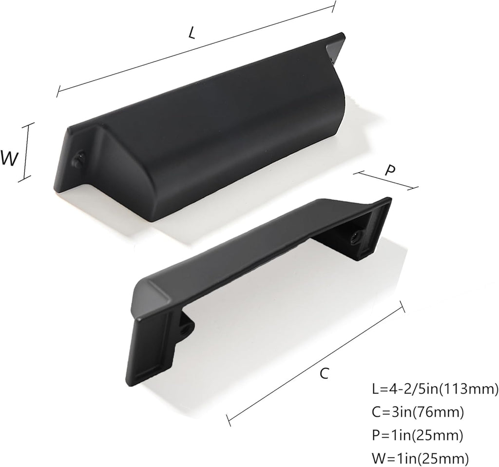 5 Pack 3 Inch Center to Center Matte Black Cabinet Cup Pulls Drawer Pulls Kitchen Hardware Channing Cup Pulls Drawer
