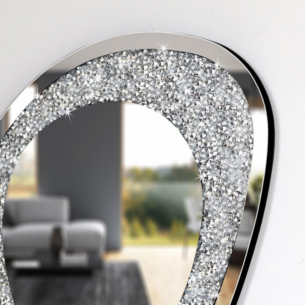 Modern Irregular Shaped Wall Mirror - 32x23.5 Inch Decorative Oval Diamond Decor Mirror