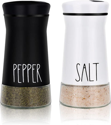 Farmhouse Salt and Pepper Shakers with Adjustable Pour Holes, Refillable Salt Shaker by - Set of 2