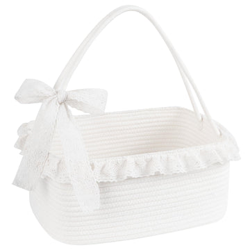 Gift Basket with Long Handles, Large Woven Baskets for Gifts with Gift Bag, Ribbons and Lace, Cotton Rope Storage