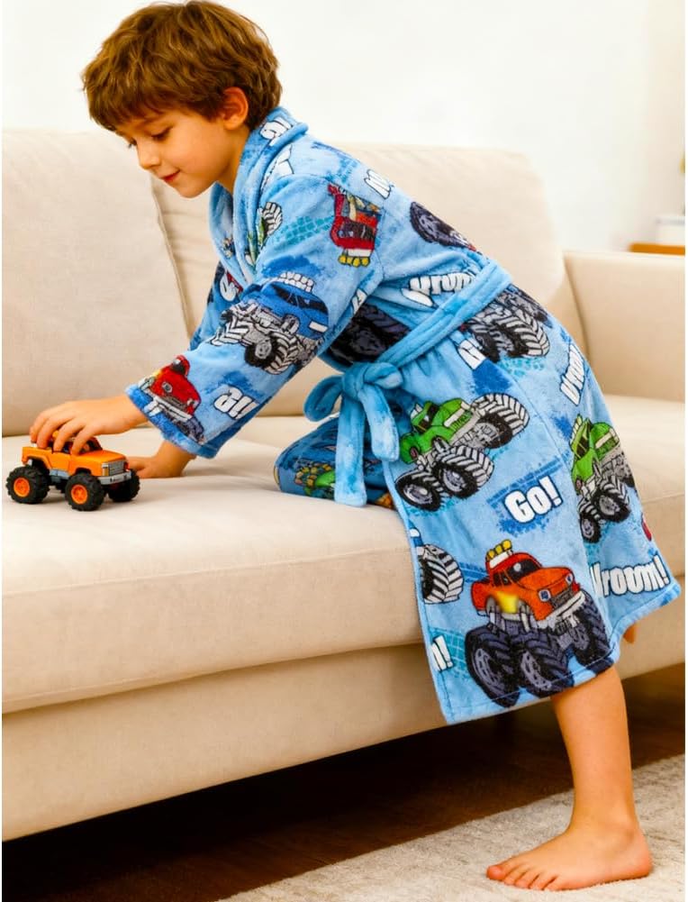 Boys Girls Robe Soft Fleece Hooded Bathrobe for Kids