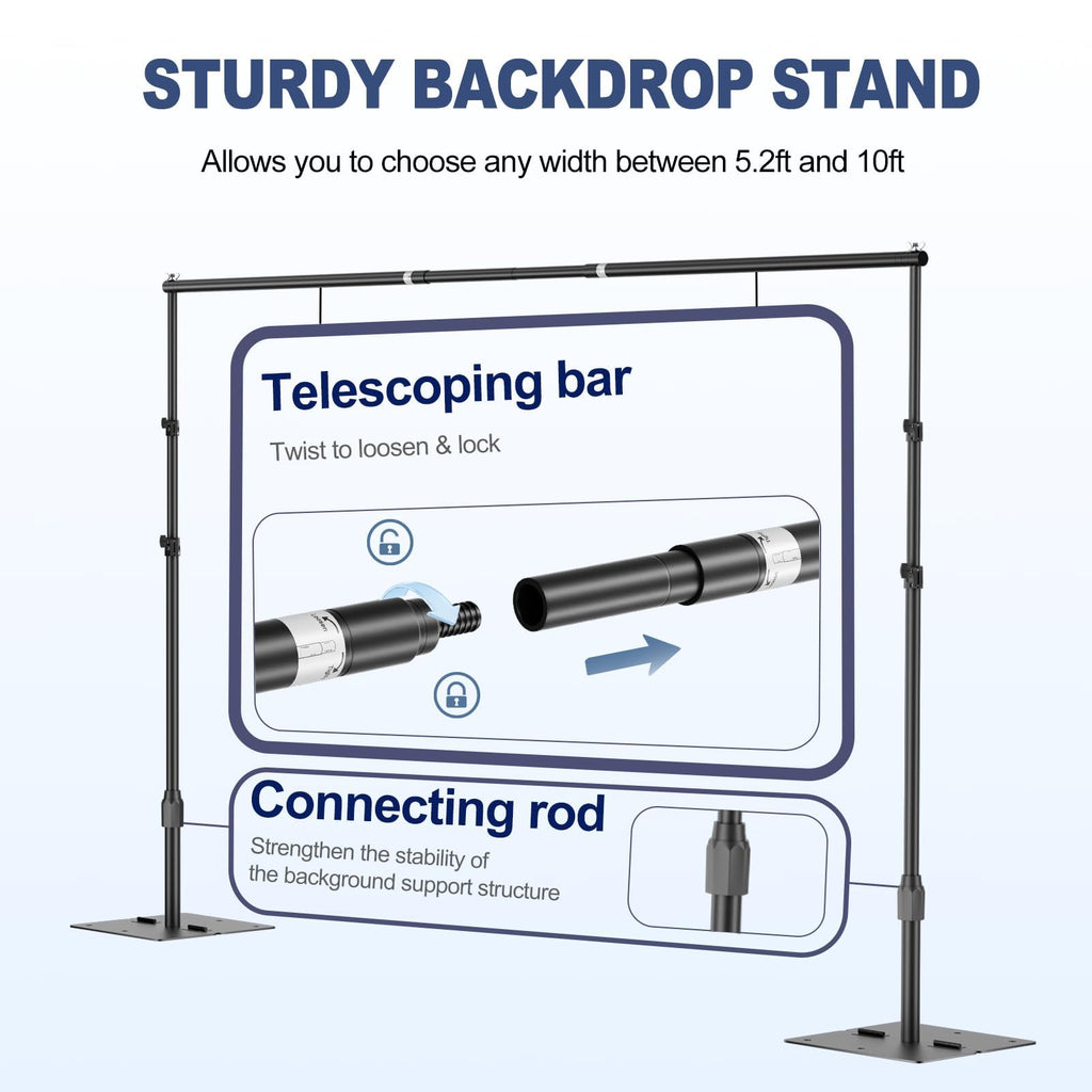 Backdrop Stand, 10x7ft Background Stand with Heavy Duty Flat Base