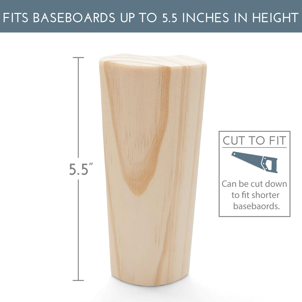 5.5" x 3/4" Rounded Outside Bullnose Corner Baseboard Molding and Trim Block. Pine. Fits Standard 3/4" Rounded