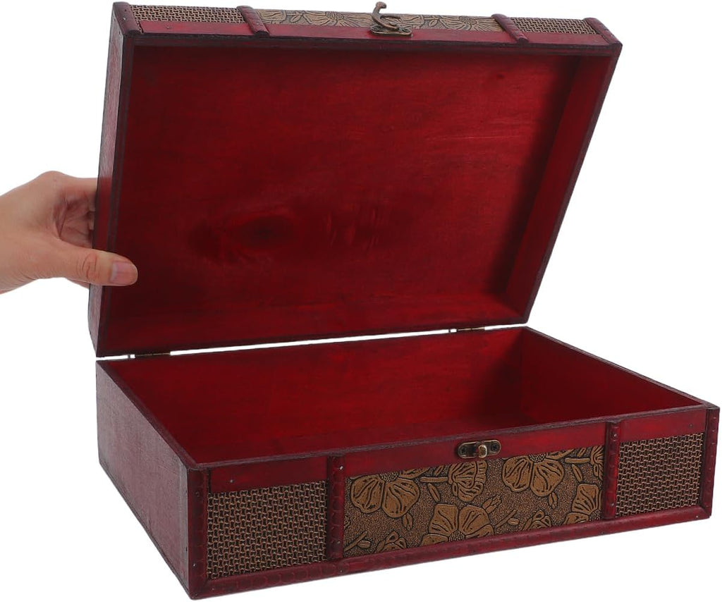 Memory Box Wooden Desktop Storage Boxes Wood Treasure Box for Books Jewelry Document Box without Lock (Lotus) Storage