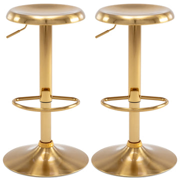 Adjustable Bar Stools Set of 2, Swivel Round Metal Airlift Backless Gold