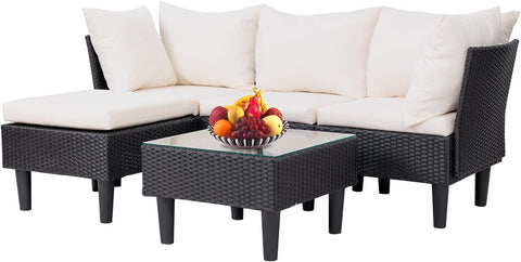 Outdoor Sectional Rattan Chair Wicker Conversation Set Sofas, 5-Piece, Khaki A106-B0B976HF74