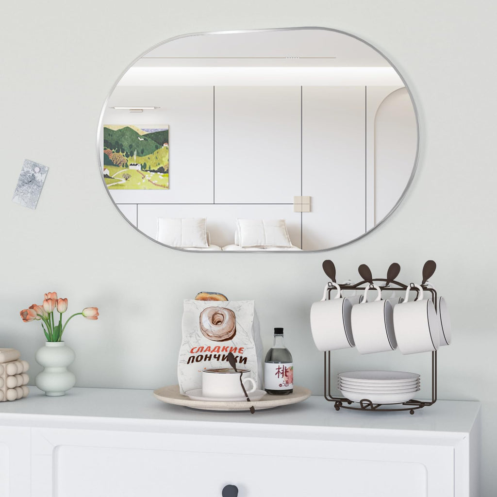 Oval Bathroom Wall Vanity Oval Mirrors, 20"x30" Silver Bathroom Mirrors for Over Sink Pill Mirrors Capsule Wall