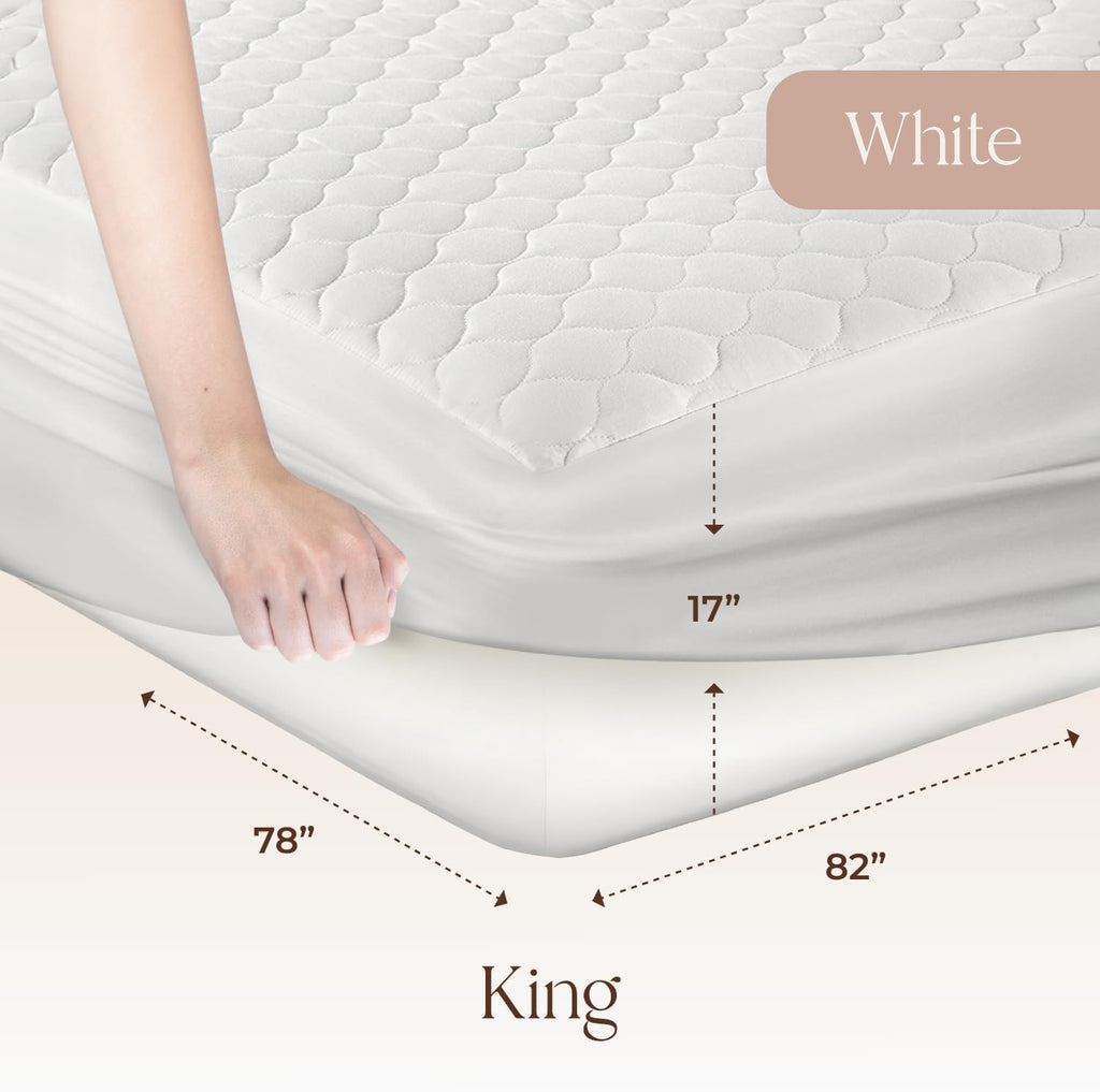 100% Cotton Organic Mattress Pad - Breathable & Cooling Mattress Protector King Size - Premium 300GSM Quilted and
