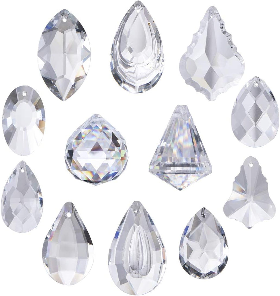 12 Pcs Clear Crystal Prism Pendants Chandelier Lamp Parts Suncatcher Decor - Clear Prism Pendants Chandelier Lamp