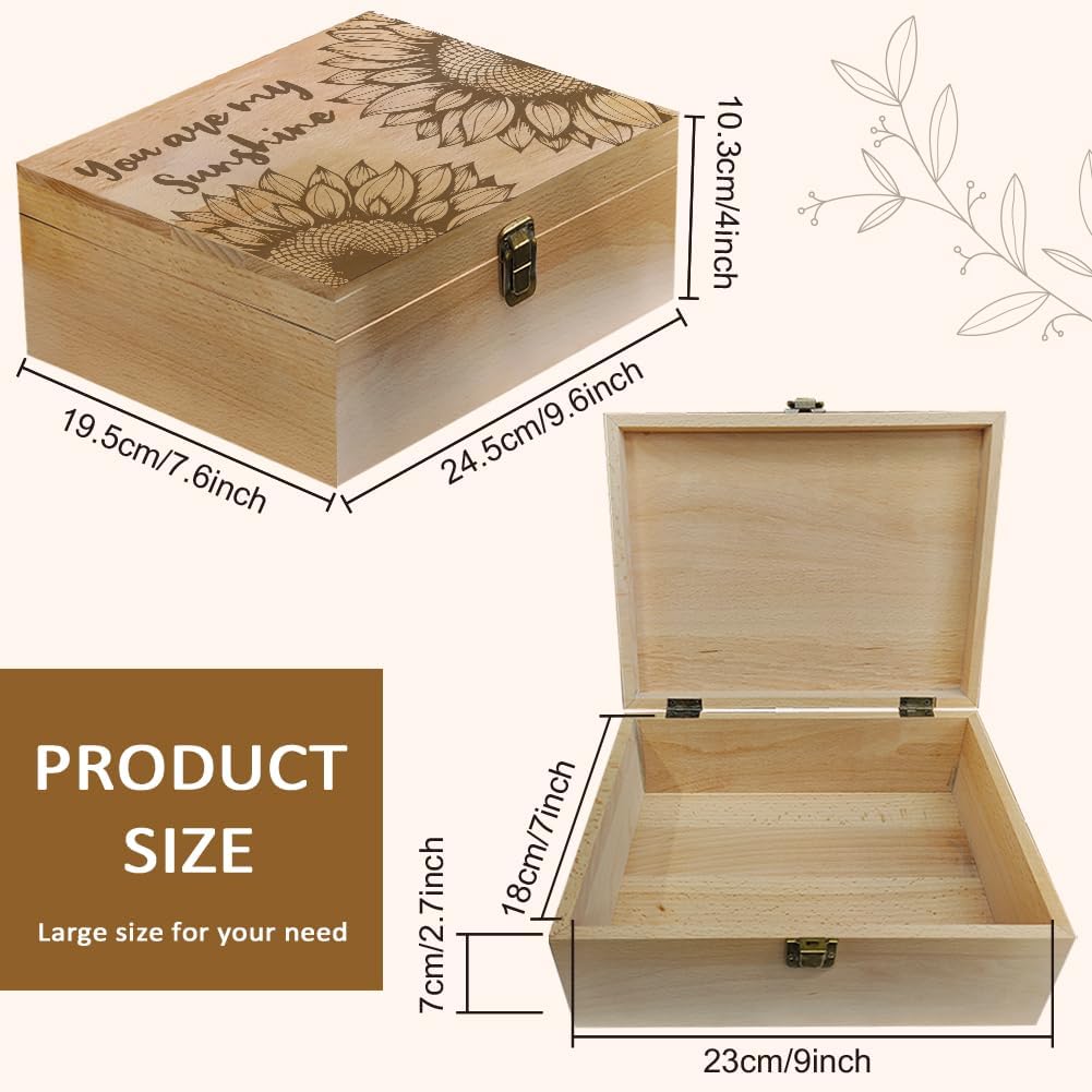 1 Pc Wooden Memory Keepsake Box, Blooming Sunflowers Motif Decorative Wooden Memory Box with Hinge Lids