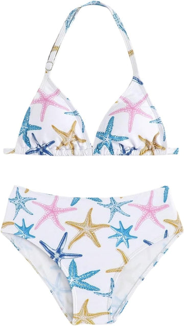 Girl's 2 Piece Cute Bathing Suits Halter Backless Bikini Set Girls Swimsuits Triangle Bikinis