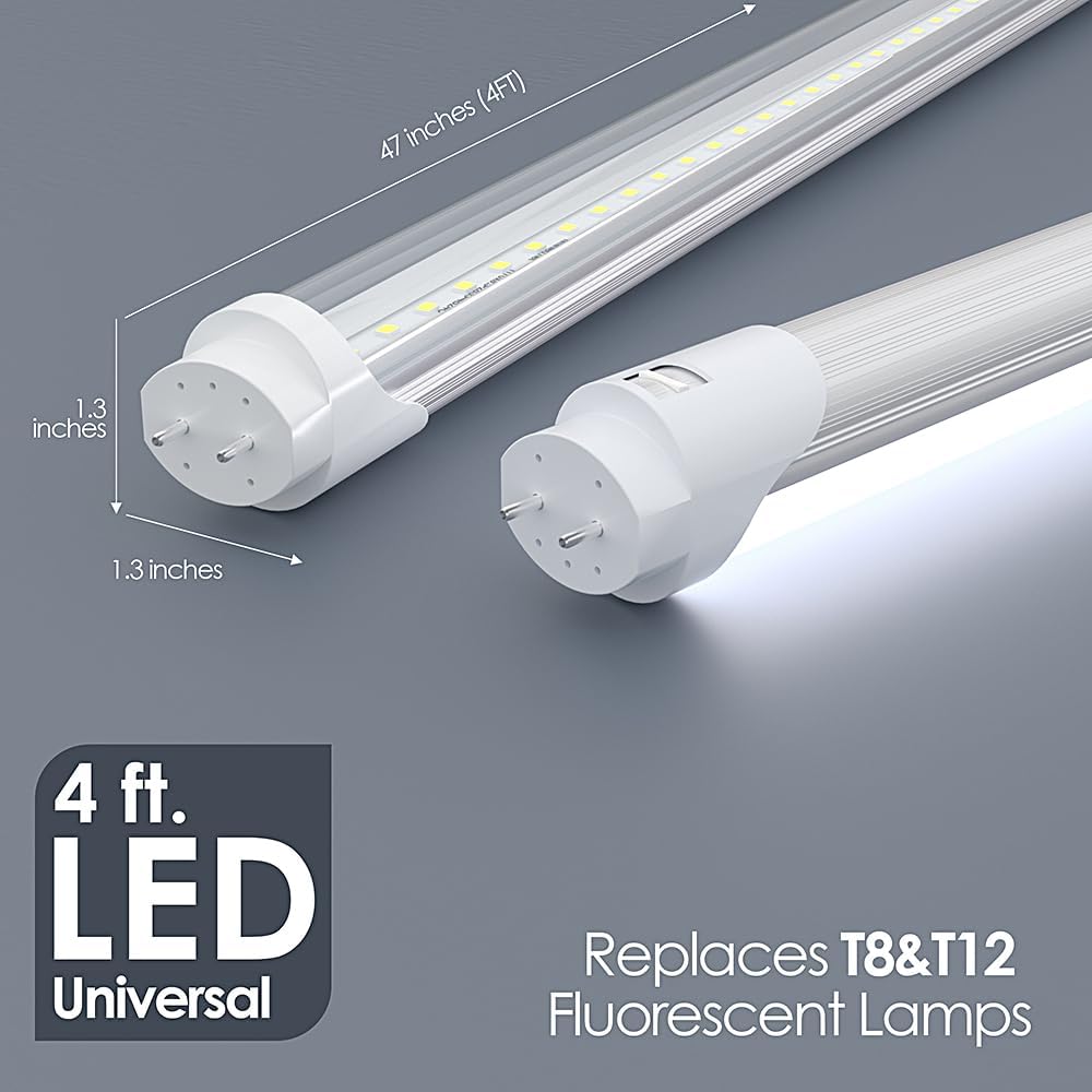 4FT T8 LED Replacement for Supermarket & Kitchen, 6000K-6500K Cool White, 22W 3000LM Ballast Bypass