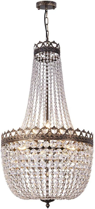 Crystal Chandelier Lights, 9 Lights French Empire Chandelier Lighting High Ceiling Hanging Pendant Light Fixture for Dining Living Room Foyer Kitchen Bedroom, Antique Bronze 19.69'' W A108-B08QY6K9SQ