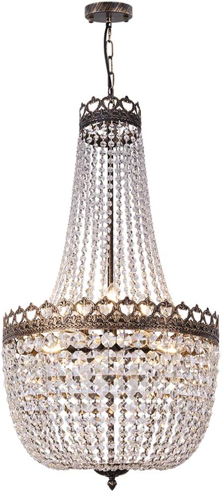 Crystal Chandelier Lights, 12 Lights French Empire Chandelier Lighting High Ceiling Hanging Pendant Light Fixture for Dining Living Room Foyer Kitchen Bedroom, Antique Bronze 25.38'' W A108-B0F6CFW8JX