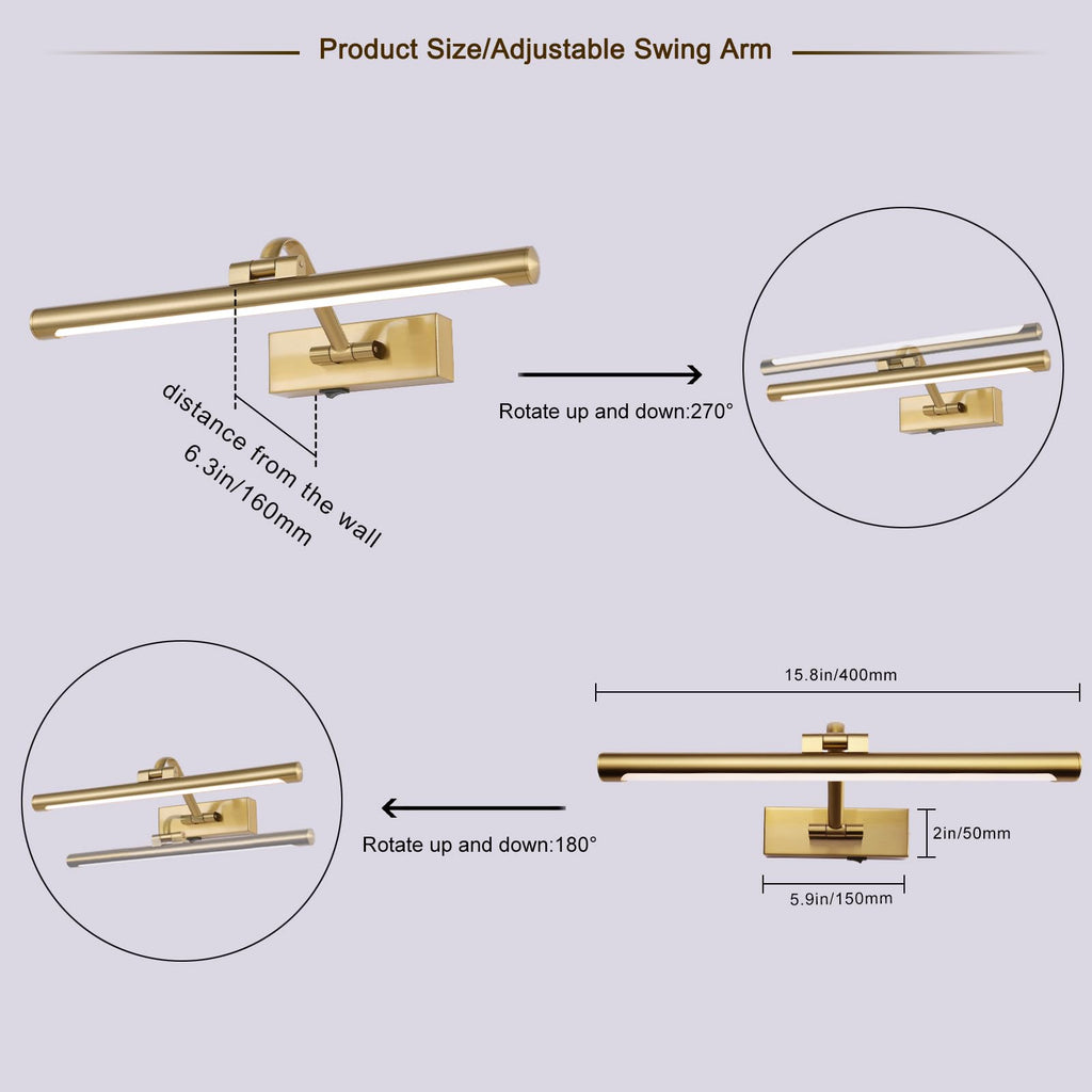 Wireless Picture Lights for Wall Battery Operated Brass Art Light for Paintings with Remote 3CCT Dimmable Potrait