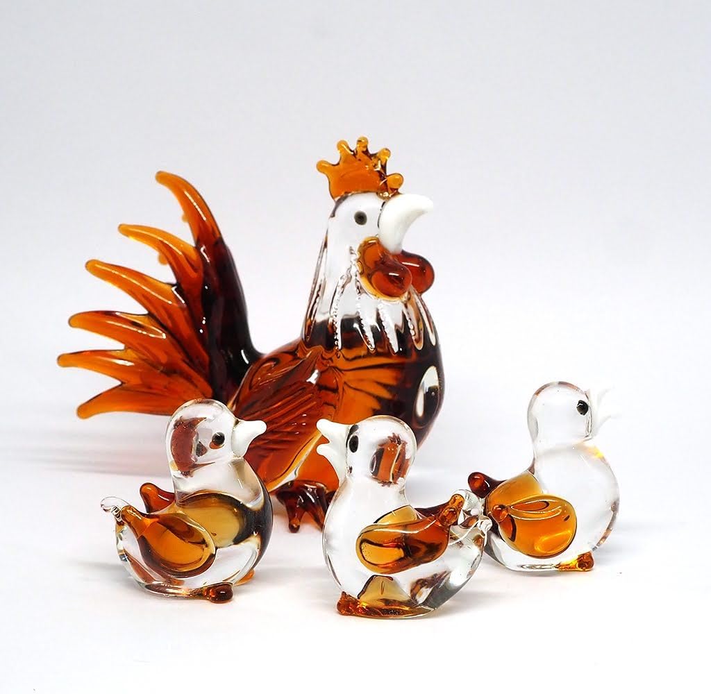 Hand-Blown Glass Brown Hen Chicken Figurine, Farmhouse Decor