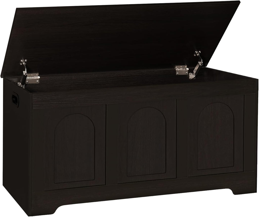 Storage Chest, Wooden Toy Box with Lid, 2 Soft-Close Hinges 39.4" | Entryway Shoe Bench, Finger-safe Flip-Top, Easy