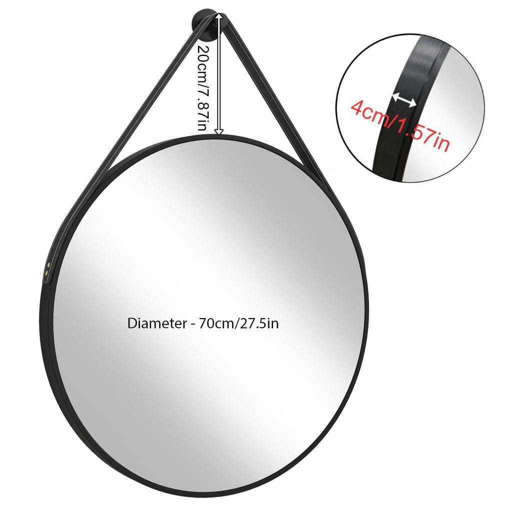 Hanging Strap Wall Mirror: 27.5" Round Bathroom Mirror Black Frame