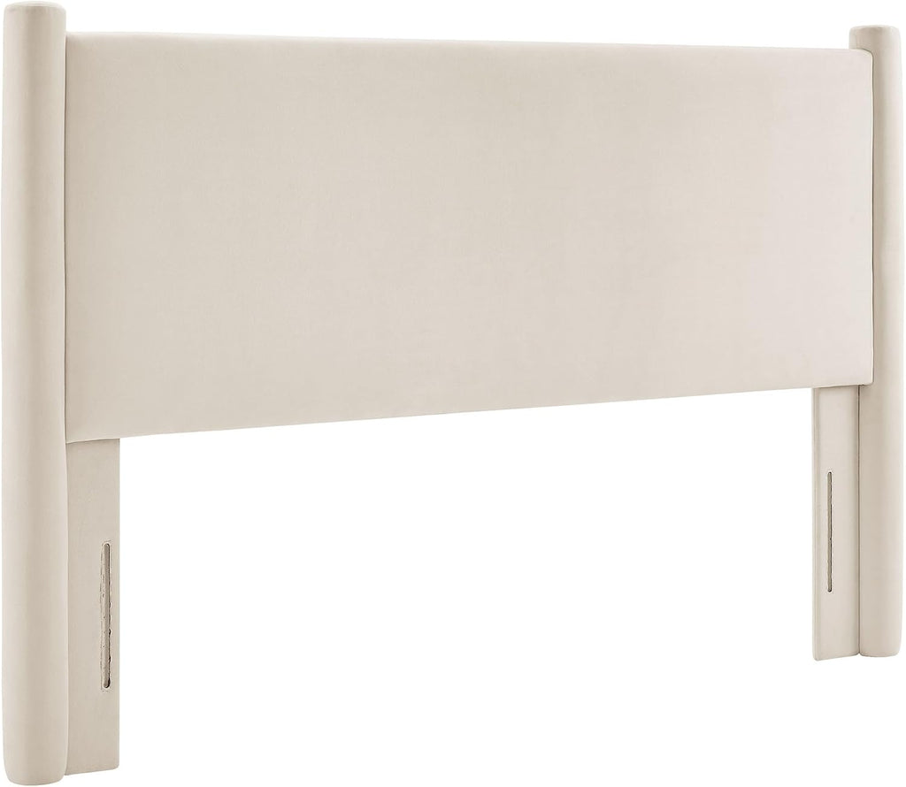 Rael Queen Upholstered Headboard with Pillars in Alabaster - Velvet Headboard - Stain-Resistant Performance Velvet