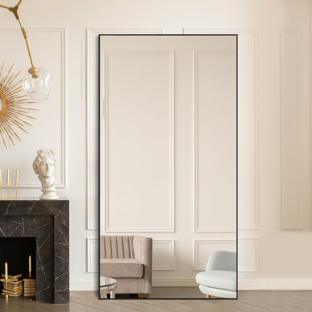 76" x 34" Full Length Mirror with Stand, Black Large Floor Mirror
