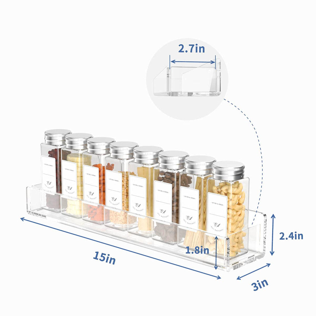 Acrylic Wall Mount Spice Rack, 4 Pack 15 Inch
