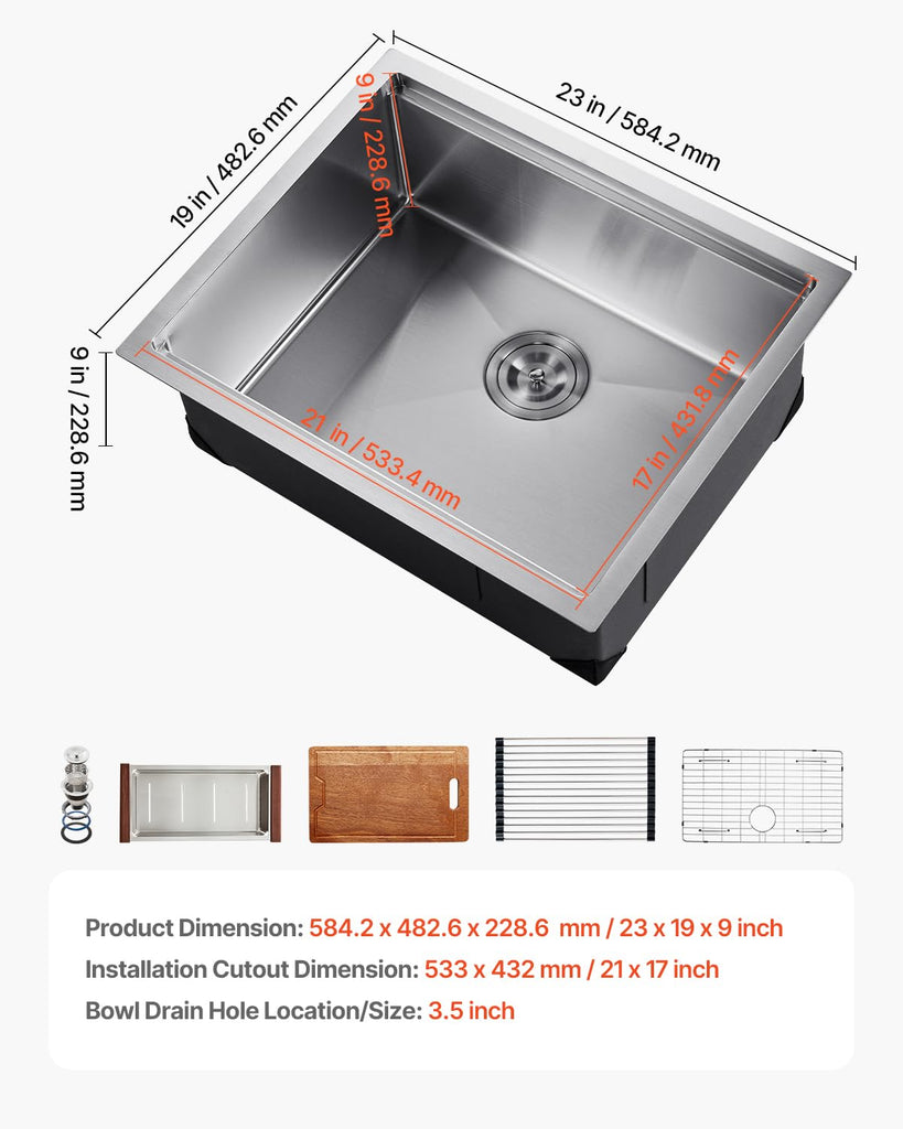 23 inches Workstation, Stainless Steel Undermount Sink
