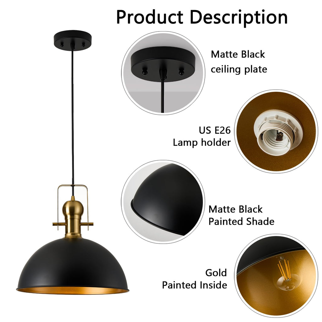 12 Inch Black Farmhouse Pendant Lights Island 3 Pack
