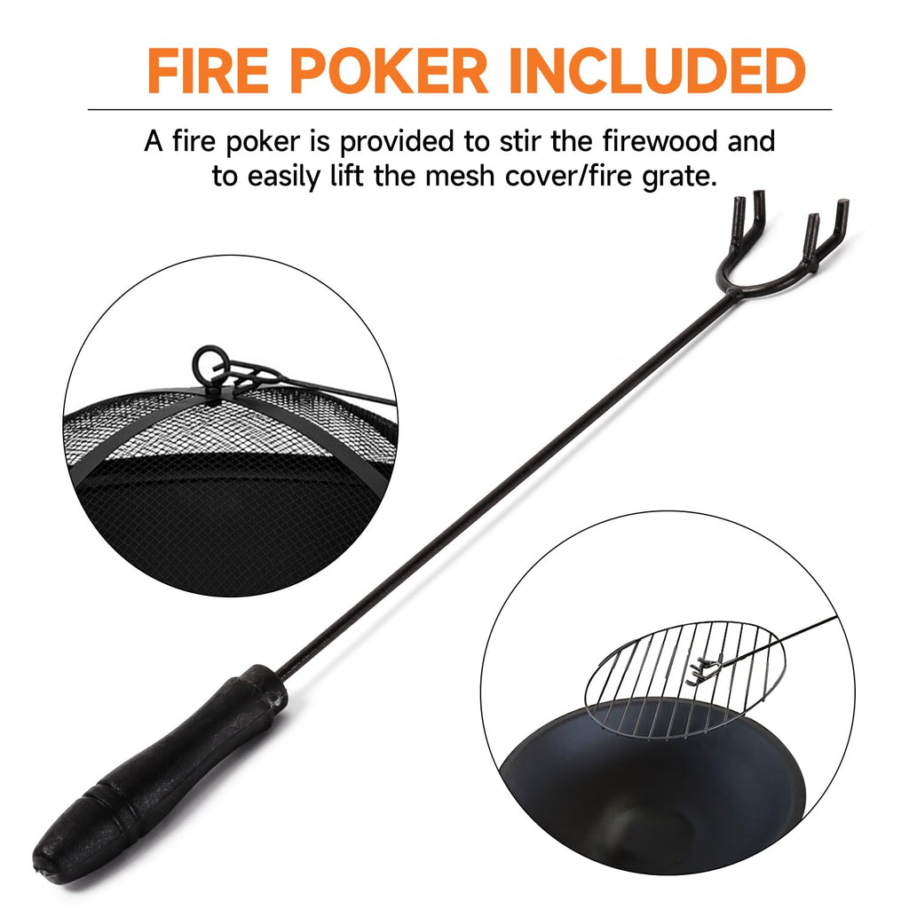 22-Inch Portable Round Metal Fire Pit Set