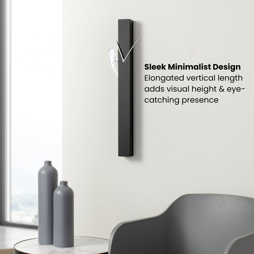 25" Modern Pendulum Wall Clock with Moving Woodpecker, Black