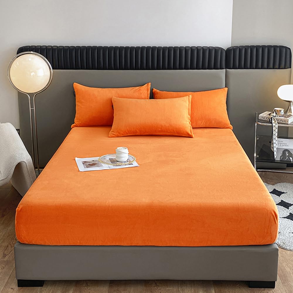 Solid Flannel Plush Bedding Sheet Set, Velvety Soft Heavyweight, 1 Fitted Sheet, 1 Flat, 2 Pillow Cases - 4 Piece (Twin