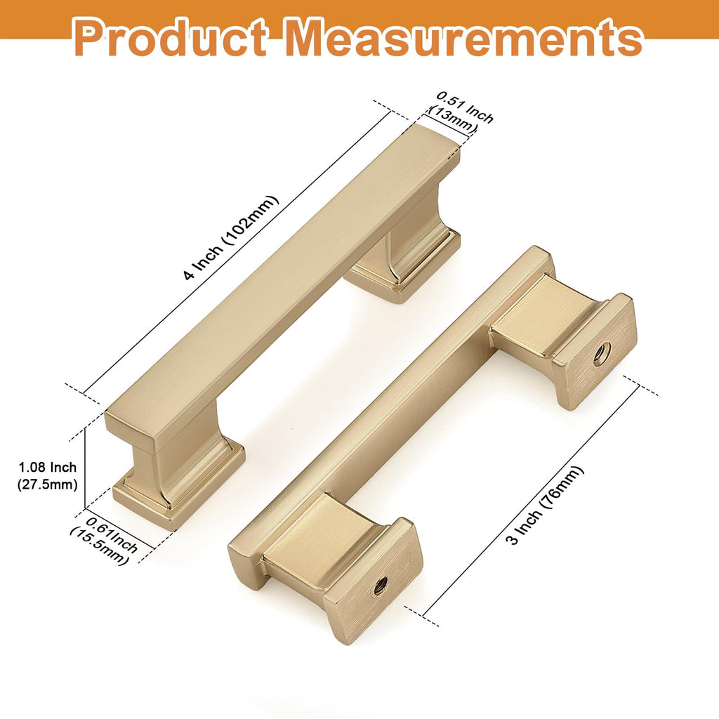 5 Pack Champagne Bronze Cabinet Handles 3 Inch(76mm) Hole Center Kitchen Cabinet Pulls, Brushed Brass Cabinet