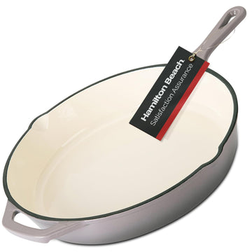 Enameled Cast Iron Fry Pan 12-Inch Gray, Cream Enamel coating, Skillet Pan For Stove top and Oven, Even Heat