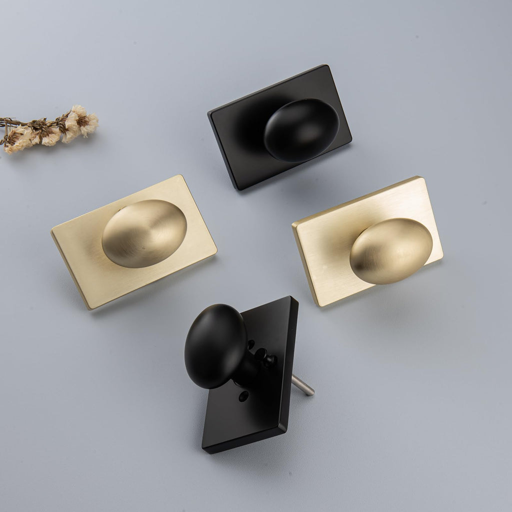 Brushed Gold Door Knobs Interior with Push Lock, Egg Knob Bathroom Door Lock for Privacy Bedroom or Office