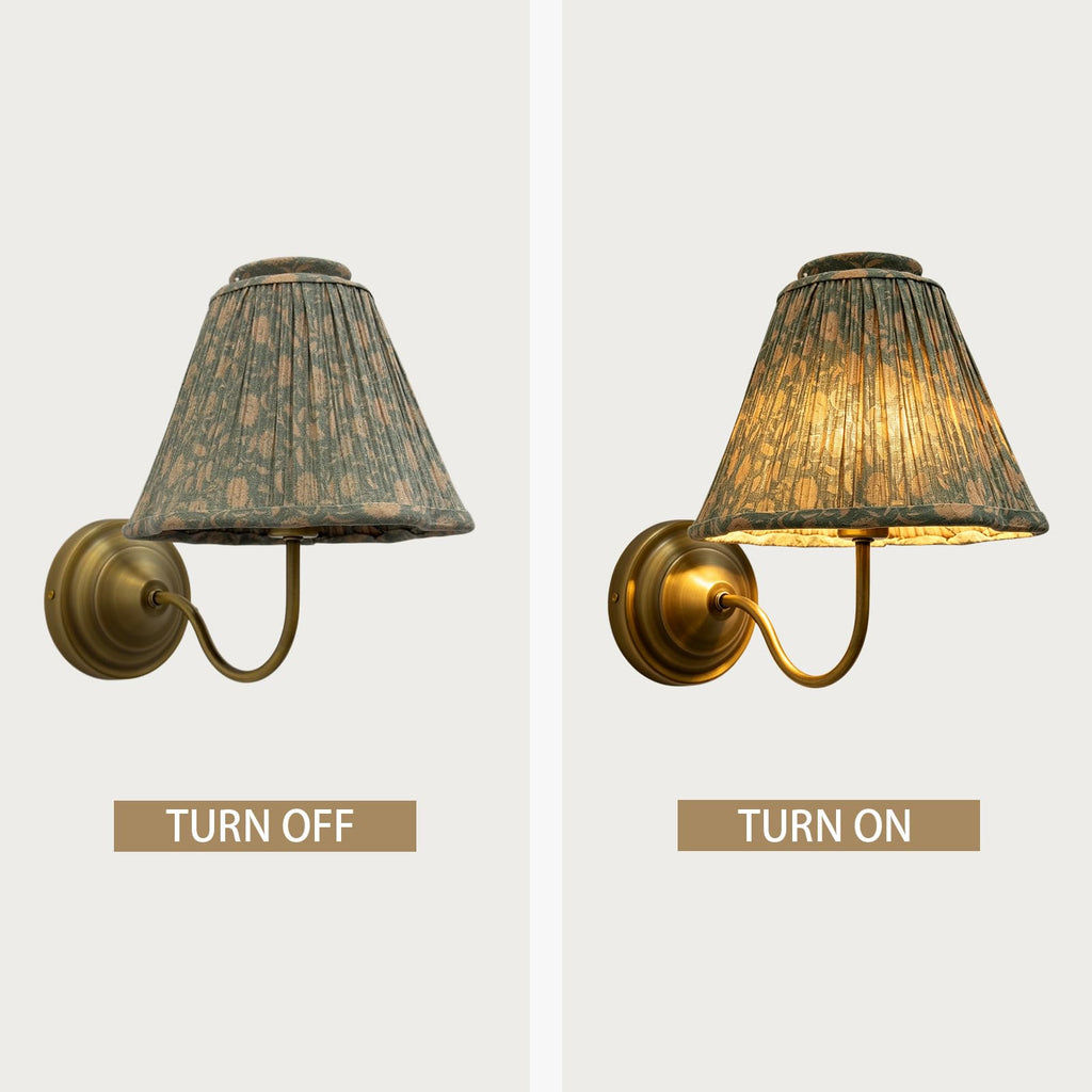 Mid-Century Modern Wall Sconce - Aged Brass Hardwired with Floral Fransen Linen Shade, 12.2" Textured Lighting