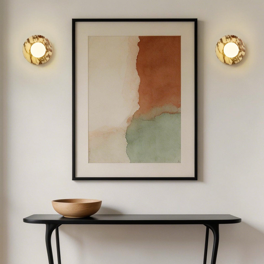7.9" Natural Marble Wall Sconce, 1-Light Modern Alabaster Wall Lamp