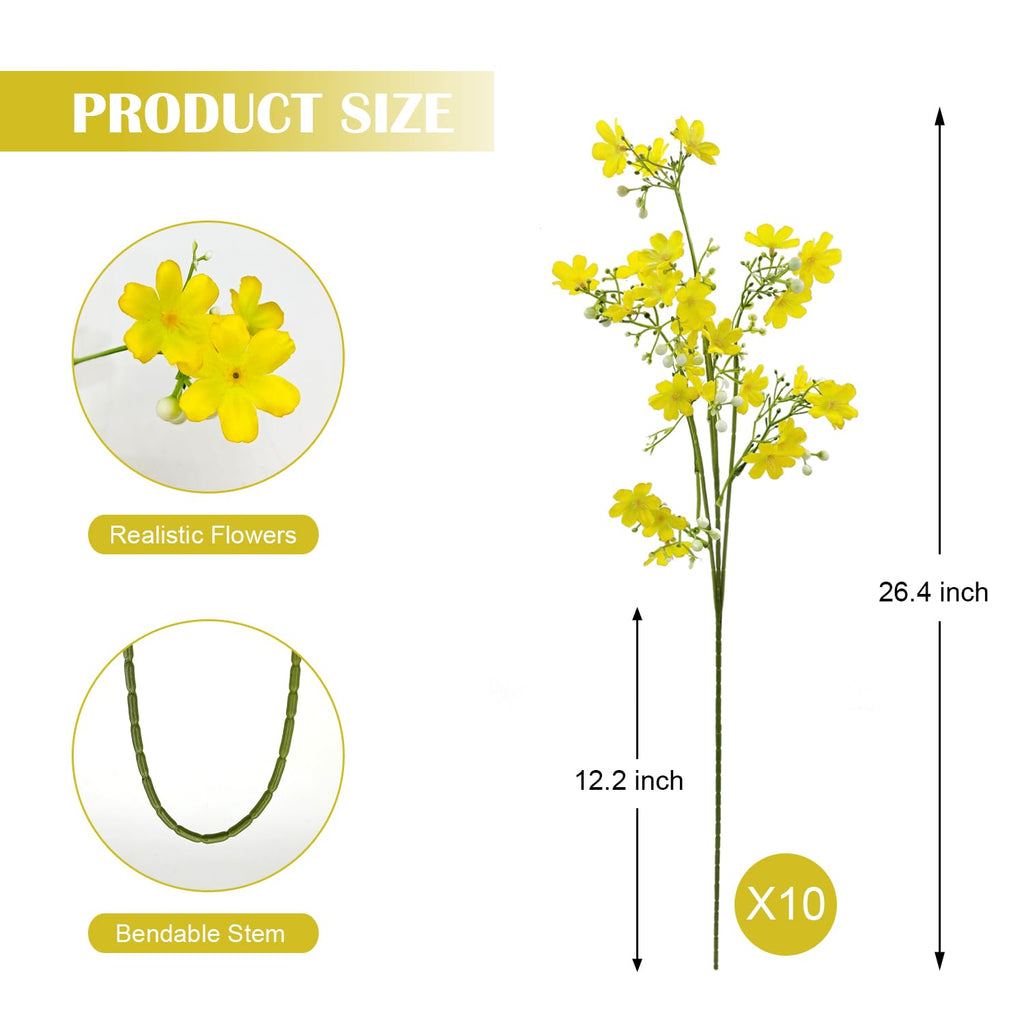 10 PCS Silk Flowers with Long Stems Artificial Flower for Tall Vase Outdoors Fake Babys Breath Bouquet Faux Floral